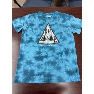 Def Leppard Tie Dye Mens Blue Short Sleeve Band Tee Size Medium